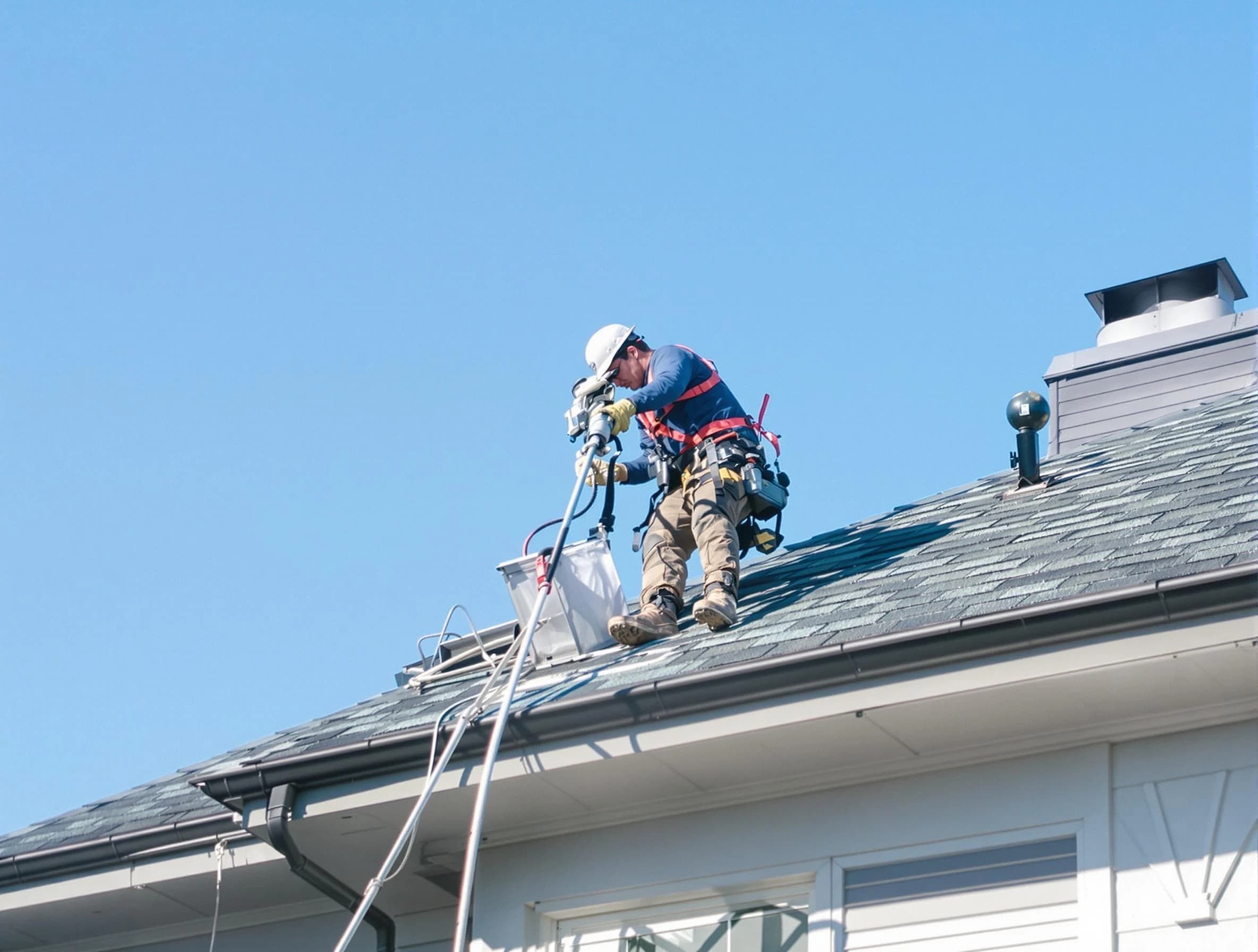 Chandler Dryer Vent Cleaning certified technician cleaning a roof-mounted dryer vent system in Chandler