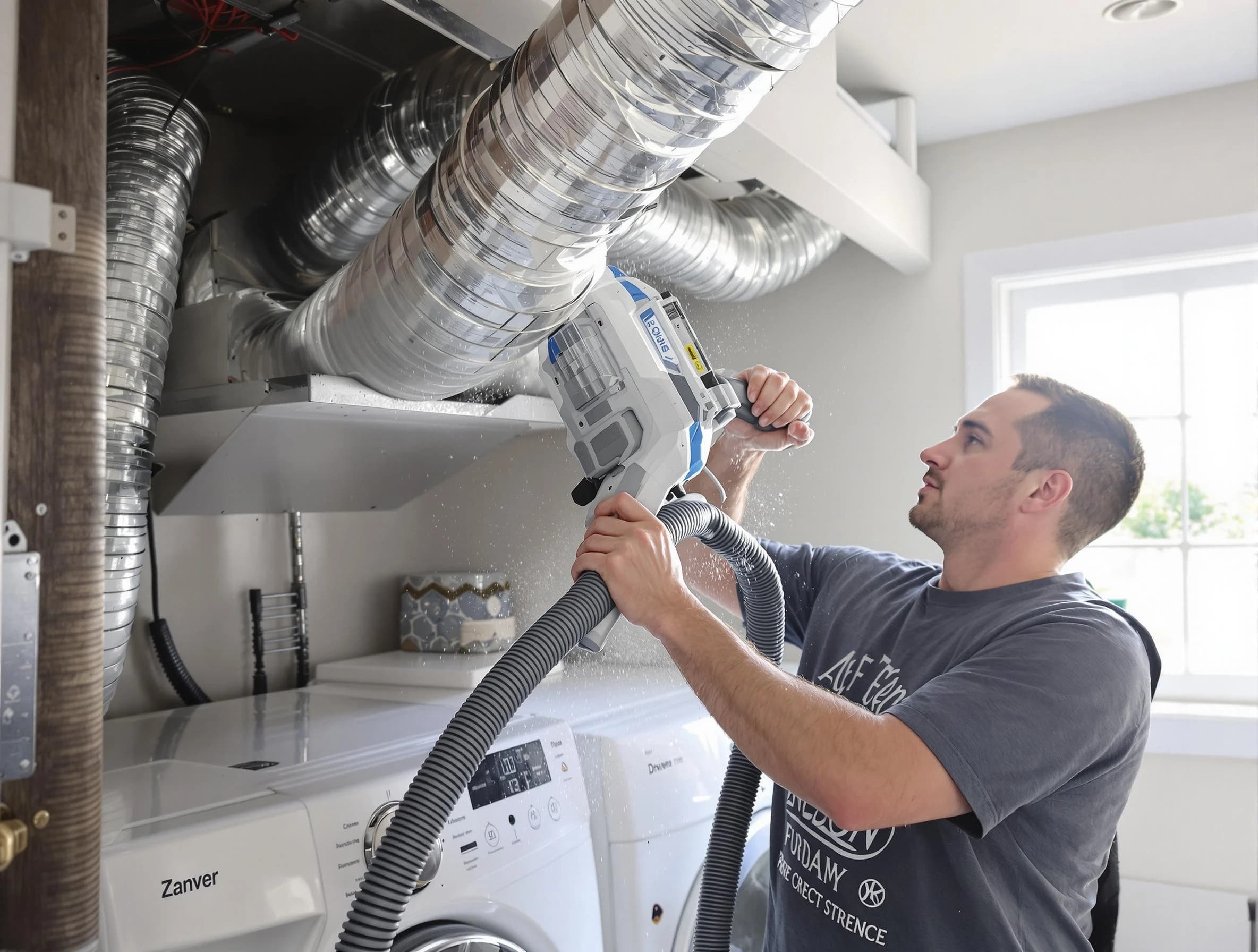Chandler Dryer Vent Cleaning specialist cleaning deep within a dryer vent duct system in Chandler