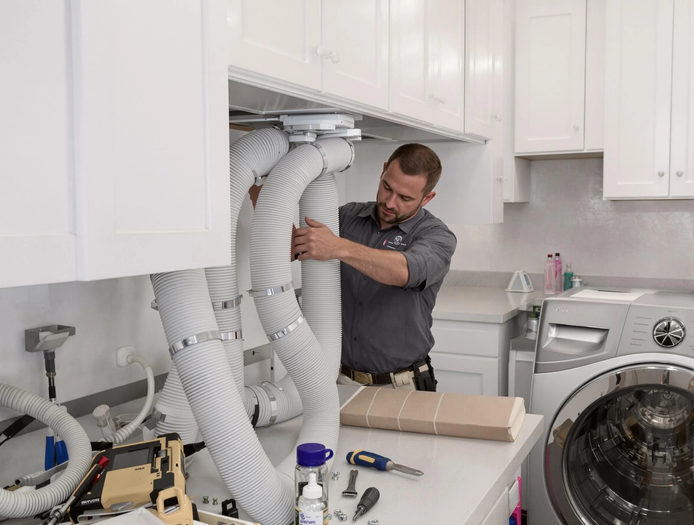Chandler Dryer Vent Cleaning technician installing a new professional-grade dryer vent hose in Chandler