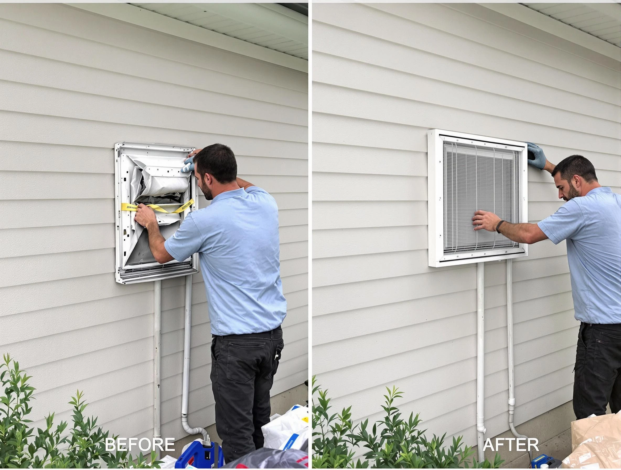 Chandler Dryer Vent Cleaning technician installing high-quality dryer vent cover at a residential property in Chandler
